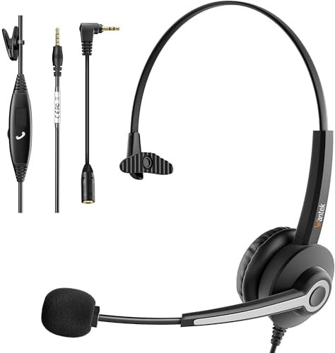 Wantek 3,5mm PC Headset mit Mikrofon Noise Cancelling, Telefon Headset, Kopfhörer Handy Klinke für Laptop iPhone Samsung Business Skype Call Center Office, Klar Chat, Ultra Komfort (3,5MM-Mono)