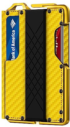 MURADIN Taktische minimalistische Geldbörse für Herren, schmal, RFID-blockierend, Kartenhalter, Vordertasche, Herren-Nylon-Leder, Dapper Bifold Wallet mit Geldklammer, Gelb (Karbonfaser-Design), Slim,