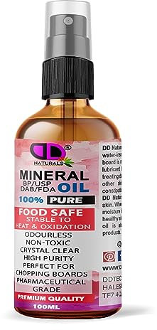 Pure Mineral Oil Premium Food Safe, Chopping Board Oil, Cutting Board, Worktop, Butcher Blocks, Countertops Wood, Slate, Stone- Tasteless, odourless & Clear (100ml Glass Bottle Spray)