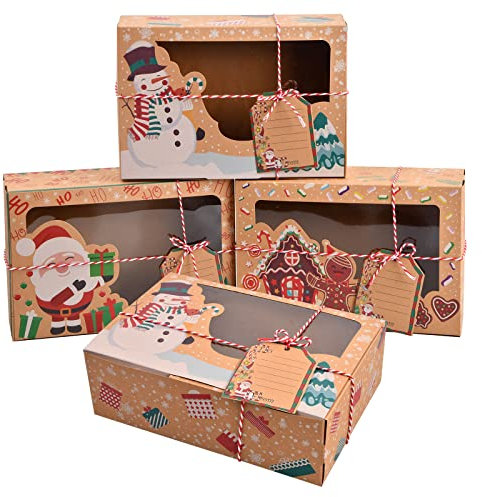 12 Stück Kraftpapier Geschenkboxen Weihnachten Keksboxen mit Fenster und Tags Süßigkeitskästen Weihnachts Kekskästen Boxen Weihnachten Plätzchen Geschenk-Verpackung für Bäckerei Weihnachten Party