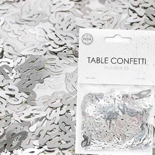 Konfetti Zahl 25 Silber zum 25. Geburtstag | Deko für Silberhochzeit und Party | 500 Stück, metallic-silber, 10mm groß | Zahlenkonfetti Tischkonfetti Tischdeko Jubiläum, Edition: Zahl 25 Silber