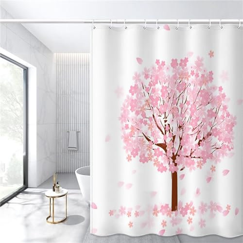 Guofuos Duschvorhang Pinke Blume 250x160cm Duschvorhäng Anti Schimmel,Wasserabweisend Stoff Duschrollo Waschbar,3D Draussen Bad Vorhang Schnell Trocknend,Badewanne Badezimmer Decor Vorhänge