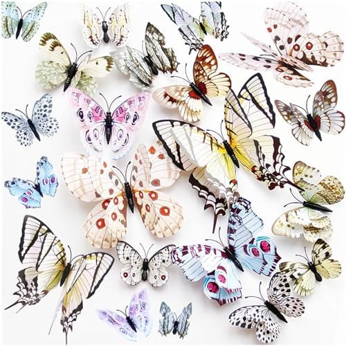 24PCS 3D Butterfly Wall Sticker Decor,3D Butterflies Stickers for Party Decorations with Magnets and Gum Removable and Reusable (White)