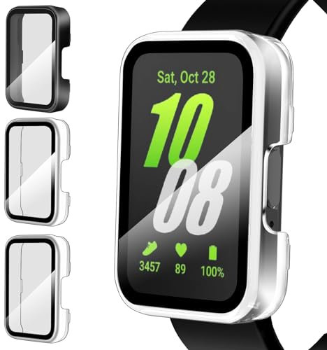 iVoler 3 Pezzi Cover con Vetro Temperato per Samsung Galaxy Fit3 / Samsung Galaxy Fit 3, Copertura Completa Custodia Rigida PC, HD Clear Pellicola Protettiva Anti-Graffio Case, 2 Trasparente + 1 Nero