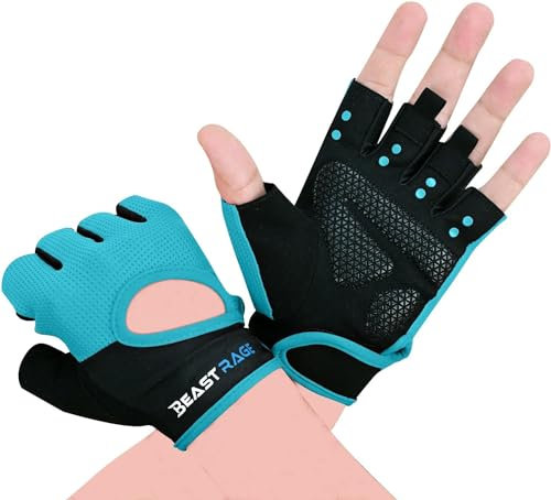 BEAST RAGE Fitness-Handschuhe, atmungsaktiv, für Männer und Frauen, Gewichtheben, Bodybuilding, Fitnessstudio, Training, rutschfest, Crossfit, Krafttraining, Radfahren (Aqua, XL)