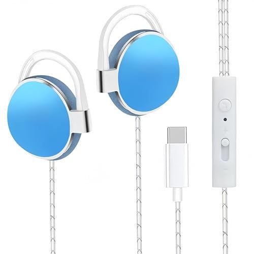 PUTOAHAO Blue Usb c Earphones Wired,Slim Clip on Earphones Wired,HiFi Stereo Usb c Headphones Wired,Earphones usb c,Type c Headphones,Wired Earphones with Microphone