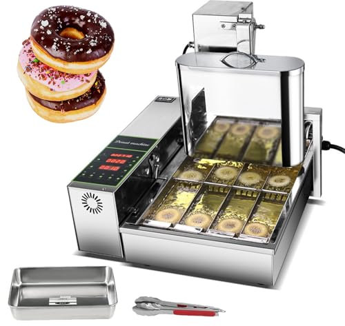 Automatic Donut Fryer,Commercial Electric Donut Maker Machine - Adjustable Thickness-Digital Control-Stainless Steel Construction, Effortlessly Make 360pcs/h of Donuts-4 Rows Hopper