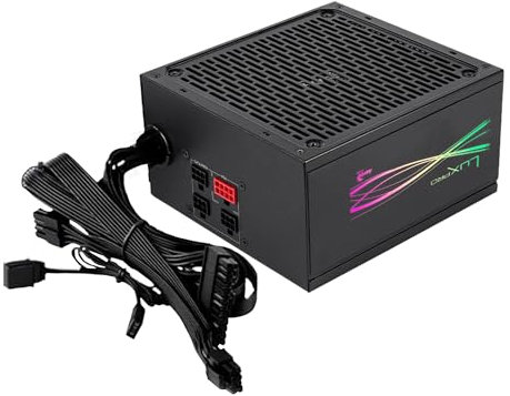 Aerocool LUXPRORGB750M, Fuente de Alimentación Semi-Modular RGB 750W, 80Plus Bronze +88%, Condensadores Japoneses, Ventilador FDB 14cm con Tecnología APFC, Compatible ARGB, 5 Años de Garantía, Negro