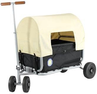Beachtrekker Life Faltbarer Bollerwagen, klappbarer Handwagen + Feststellbremse + Sonnenverdeck (Luftreifen, Schwarz)