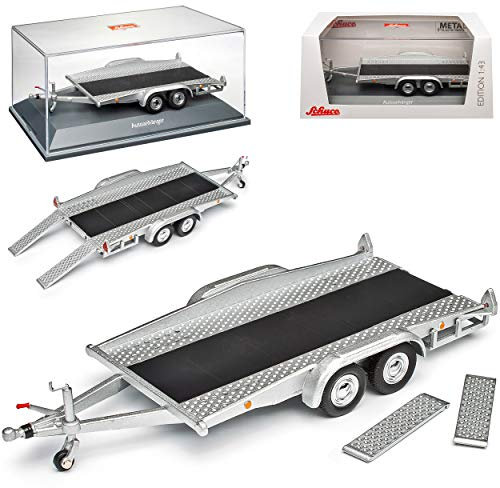 Anhänger für Autotransport mit Auffahrrampen und Doppelbereifung Sockel und Vitrine 1/43 Schuco Modell Auto Modell Auto