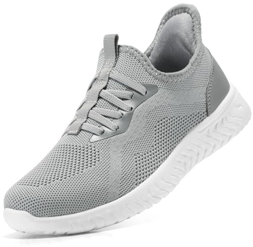 STQ Basket Femme Chaussures de Marche Mode et Sport Femmes Respirant Confortable Enfiler LéGèRe Tennis Gym Jogging Slip on Basquette Fitness Travail Outdoor Sneakers Gris Clair EU 39