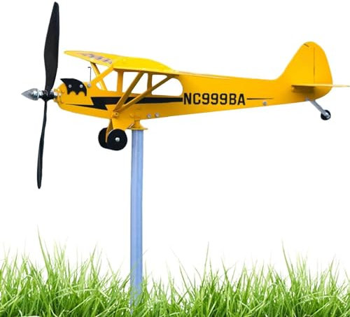 Piper J3 Flugzeug-Windfahne, Flugzeug-Windrad Flugzeug-Wetterfahne Für Garten-Windspiel Metall-Flugzeug-Modell-Windmühle Windmühle Flugzeug-Wetterfahne Dekoration, 32X28CM