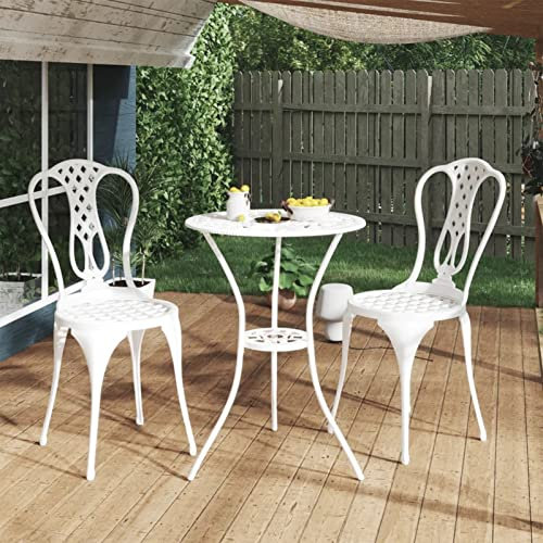 LAPOOH 3-delat bistroset gjutet aluminium vit, uteplats bistroset, trädgårdsbistroset, uteplats bordsstolar för balkong, gård, trädgård-317752