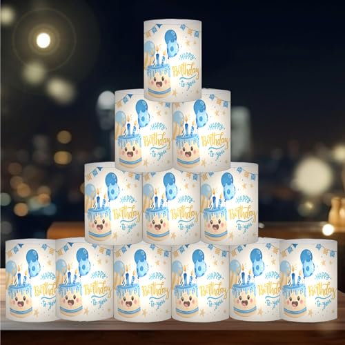 12 Windlicht Tischdeko Geburtstag, Deko Geburtstag Jungen, Geburtstagsdeko Jungen, Party Deko Geburtstag Blau, Geeignet für Teelichter oder Kerzen (Happy Birthday Boy)