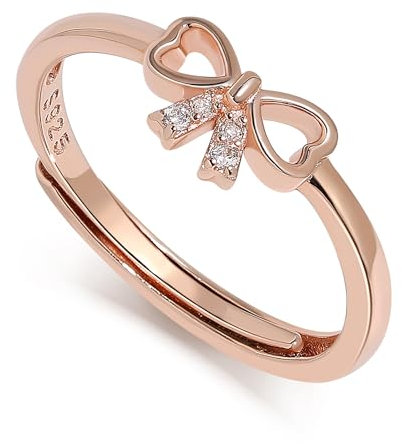 Meissa Bagues Délicates en Forme de Nœud, Bagues Infini pour Femmes Filles, Bague Plaquée Or Rose 925 Argent Sterling, Bague Ajustable, Bagues Promesse pour l'Amitié, Or Rose