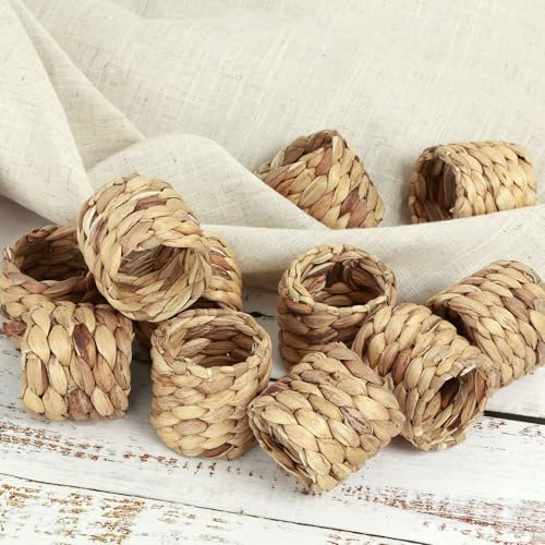 12 Stcs Serviettenring Wasser Hyazinthe Serviettenringe Halter handgefertigte Stoff Servietten Ring Runde Serviettenhalter Schnalle Dekorative Frühlingswinde -Servietten 5 cm Serviette Serviettenring