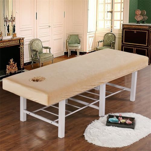 Chickwin Massageliege Bettwäsche mit Loch, Waschbar Samt Beauty Bettbezug, Elastizität Spannbetttücher Weiches Atmungsaktiv Massagebett Bettlaken für Spa, Schönheits (190x80cm,Kamel)
