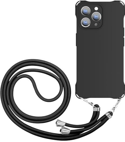 CAROKI Crossbody iPhone 16 Pro Max Case, Lanyard Protective Liquid Silicone Case with Adjustable Length Detachable Lanyard Rope Shockproof Hands-Free Clear Phone Cover for iPhone 16 Pro Max-Black