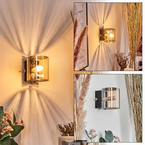 HOFSTEIN Wandleuchte Bamako, Wandlampe aus Metall/Glas in Schwarz/Bernstein, moderne Up&Down-Leuchte mit Lichteffekt, Schalter am Gehäuse, G9, Wohnzimmer, Schlafzimmer, Küche, Flur, Treppenhaus