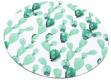 Tofficu Round Mouse Pad Heat Transfer Cactus Pattern Non-slip Rubber Backing Easy Wash