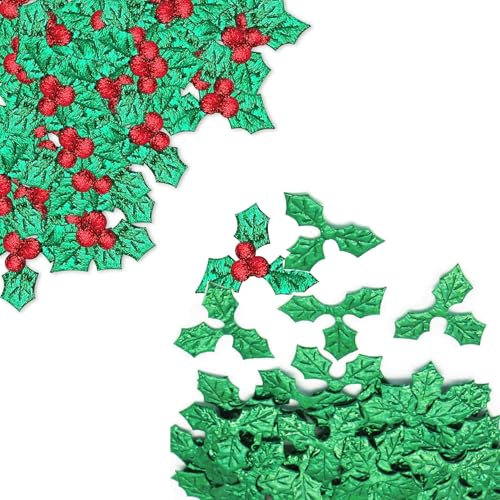 LilaLemon 200pcs Artificial Holly Berries Leaves, Christmas Simulation Holly Berries with Green Leaves,DIY Craft Decorations for Christmas Card, Gift Tags, Table