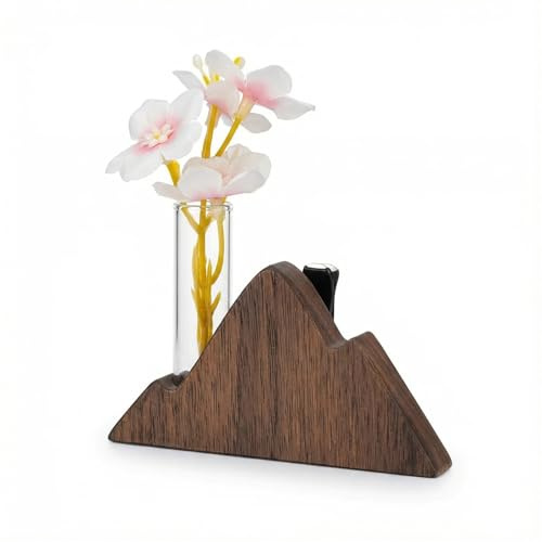 Kleine Glas-Blumenvase, Lüftungsschlitz-Clip, Holzständer, Auto-Aroma-Diffusor, Auto-Lüftungsschlitz-Dekoration, Pflanzenhalter, Auto-Innendekorationen (schwarzer Walnuss-Spitze)