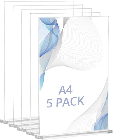 QWORK® 5 Stück Aufsteller Acryl A4, Doppelseitiger T-förmiger Tischaufsteller, Displayhalter, für Büro, Geschäft, Restaurant
