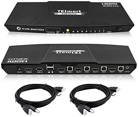 BuyTESmart 4-Port KVM HDMI 2.0 Video Switch 4K@60Hz, QHD@144Hz Audioausgang & USB Sharing 4x1 für PC, Laptop, Spielkonsole, TV