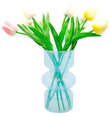 Vase géométrique en verre - Vase moderne hydroponique - Vase décoratif pour la maison, le bureau, le mariage - Bleu clair