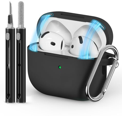 Inesore Compatible with Airpods 4 Case Cover,Magnetic Lid Lock Silicone Protective Case for Apple Air Pods 4,with Keychain and Cleaner Pen(Black)