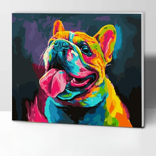 KOMKING Paint by Numbers for Adults Children with Frame, Adult Paint by Numbers Kits on Canvas Kids Painting Number Kits Animal Theme, Color Bulldog 30x40cm