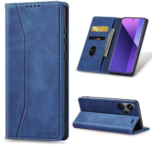 KIOTROUO Cover per Xiaomi Redmi Note 13 Pro Plus 5G/Pro + 5G Custodia Portafoglio, Flip Libro [Slot Schede] Premium Pelle PU Wallet Case con Porta Carte Slot, Magnetica, Funzione Cover, Blu