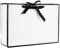 Emballage cadeau Boîte en papier blanc avec bordure noire Sacs fourre-tout portables Bow Ruban Dîner Fournitures de fête (L 36 x 25 x 12 cm _ 50 pièces)