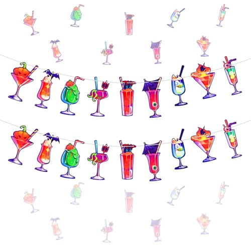 Epakh 2 Pack 8.2ft Halloween Cocktail Banner 18 Horror Martini Glass Print Halloween Hanging Paper Cocktail Garland Banner for Boos and Booze Home Decors Pick Your Poison Party Bar Supplies