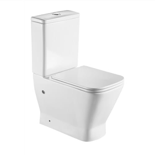 Inodoro Completo - WC Inodoro Completo con Sistema Rimless Antibacterias - Vater Baño con Tapa Dura Extrafina Amortiguada - Inodoro Salida Dual Eficiente con Ahorro de Agua