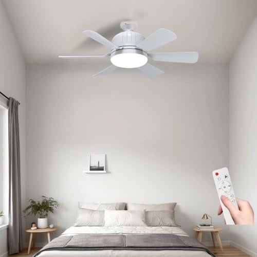 AMZGSHOP 46cm Screw in Ceiling Fan Light, Light Bulb Fan with Bayonets Fitting and Remote Control, E27 Socket Plug in Ceilings Fans Lights with 6 Blades, 3 Speed Timing Lightbulb Fan White