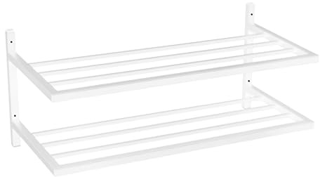 FRAMADO - Schuhregal Metall - Schuhregal Hängend - 50 x 33 x 31 cm - mit 2 Ablagen, Wandmontage - Schuh Organizer für Flur, Garderobe - Schuhablage SCARPE Weiß