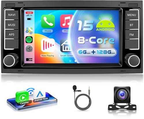 VECHTEL 8 Núcleo 6G+128G Android 15 Radio Coche para VW Touareg 2004-2011 Transporter TS Multivan 2004-2009, 7'' HD IPS Pantalla Táctil con Carplay Android Auto GPS Wi-Fi Bluetooth USB FM RDS Cámara