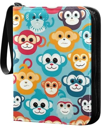 Bunter Affen-Kartenordner mit 4 Taschen, tragbarer Kartenordner mit Reißverschluss, Sammelalbum für Sammelkartenalben, 50 Seiten, 400 Taschen, Sportspiel-Kartenordner