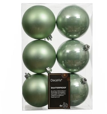 Weihnachtskugeln Kunststoff 8cm 6 Stück - klassisch & bruchsicher - Christbaumkugeln Weihnachtsbaumkugeln für Weihnachten - Christbaumschmuck & Weihnachtsbaumschmuck - Matchagrün