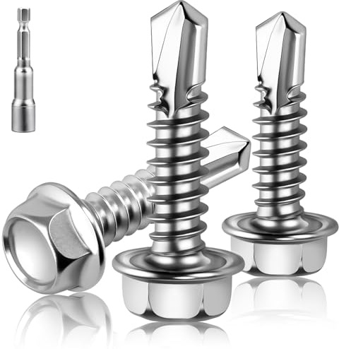 XRXYMQ 180 Stück Bohrschrauben 4,2 × 19 mm Edelstahl 410 Sechskant | Selbstschneidende Blechschrauben für Trapezblech und Metall, korrosionsbeständig, inklusive Stecknuss für einfache Montage