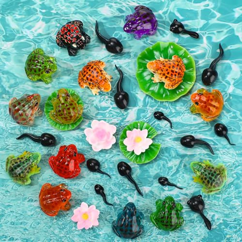 Vyuwast 34 Packs Mini Artificial Pond Accessories Mini Frogs Tadpoles