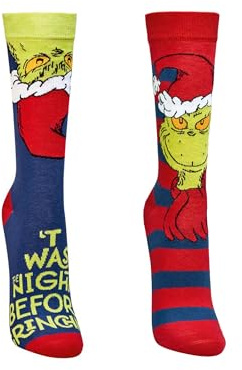 Yuhu Grinch Socken Erwachsene Unisex 2 Paar Baumwolle Lizenzartikel lustige Weihnachtssocken für Damen und Herren Größe 36-44 40-46