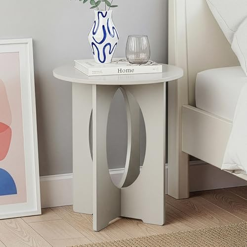 [en.casa] Beistelltisch Podeldsvin rund 49 x Ø40 cm Sofatisch Kleiner Tisch für Wohnzimmer Schlafzimmer Indoor Taupe