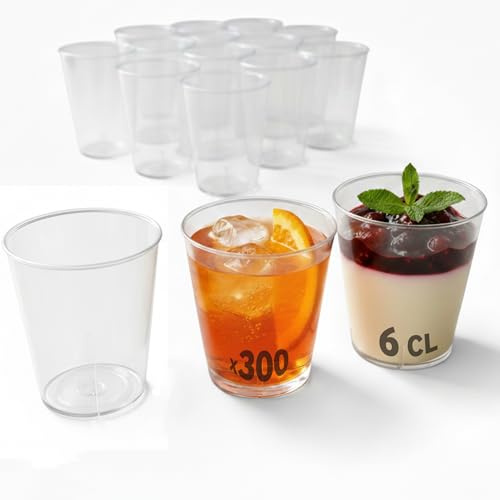 300 verres shooter 6 cl transparents, marquage 2 et 4 cl, réutilisables | Fabriqués en France, solides et recyclables, idéaux pour bar, restaurant, traiteur, buffet, fête, dégustation et verrines