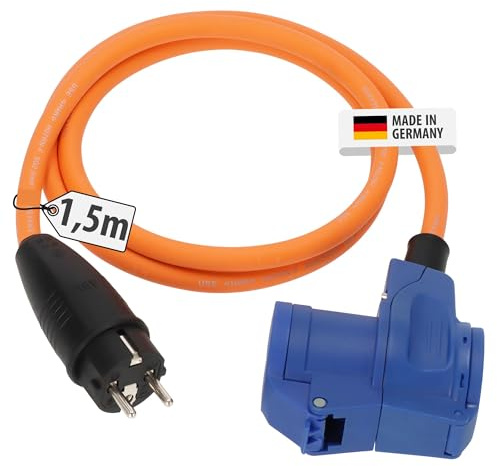 Brennenstuhl Camping CEE Adapterleitung mit Schutzkontakt-Stecker und CEE-Winkelkupplung mit LED Spannungsanzeige inkl. Schutzkontakt-Steckdose (1,5m Kabel, Einsatz im Außenbereich, Made in Germany)