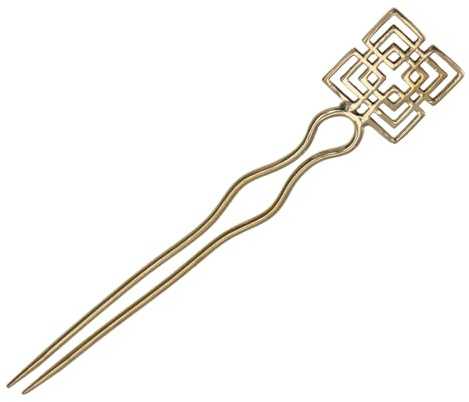 Goa Haarnadel, Messing Haarstab, Boho Haarschmuck, gold/Knoten | Kunstvolles Ornament, doppelte Nadel für sicheren Halt, ideal für kreative Frisuren.