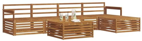 vidaXL Outdoor-Sofagarnitur 6 pcs Natur Massivholz Akazie, Outdoor Sofa, modernes Gartenmöbel für Terrasse, gemütliches Sitzset, robust und stilvoll
