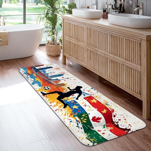 Silhouette Tappeto Runner Sportivo Moderno Paesaggio Urbano Estate Blu Basso Pile Spugna Estetica Rettangolare Casa Pavimento Tappeto per Cucina Ingresso Lavanderia Corridoio Decor 0,6 x 1,8 m