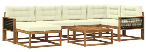 vidaXL Outdoor-Sofagarnitur mit Kissen 7 pcs Natur und Creme, Moderner Garten-Sofa, strapazierfähige Outdoor-Lounge, Flexibles Terrassenmöbel, wetterfest, ideal für den Pool